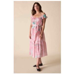 St. Roche | Euro Summer Romantic Peasant Cottagecore Pink Organic Midi Dress | 6